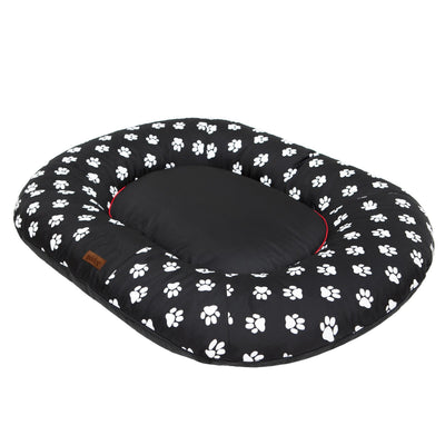 Oval Dog Basket Bed – Multicolour Black Pawprints, L