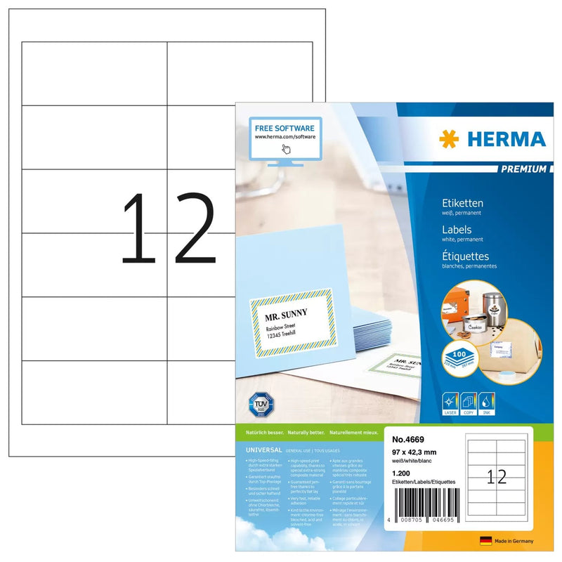 Herma Labels Premium A4 White 97X42,3MM Paper 1200 Units