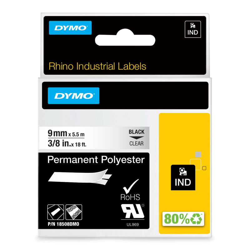 Dymo 9MM Rhino Clear Polyester Tape Printer Labels D1