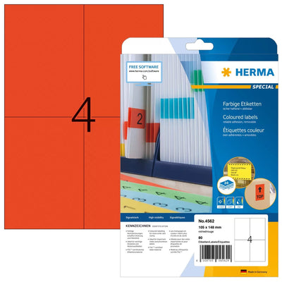 Herma Labels A4 Red 105X148MM Paper Matte Removible 80 Pieces — image 1