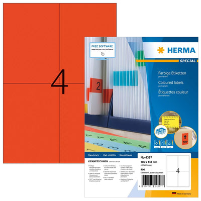 Herma Labels A4 Red 105X148 Mm Paper Matte 400 Units — image 1