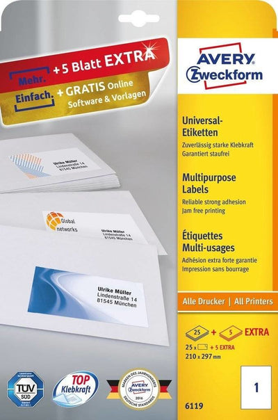 Avery Zweckform Labels 6119 White 210,0 X 297,0MM — image 1