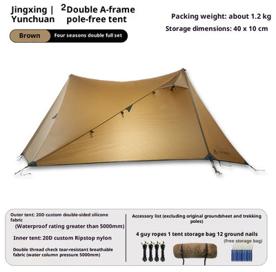Double-sided Silicone-coated Double A-pole Free-standing Tent 15D Ultra-lightweight Stormproof