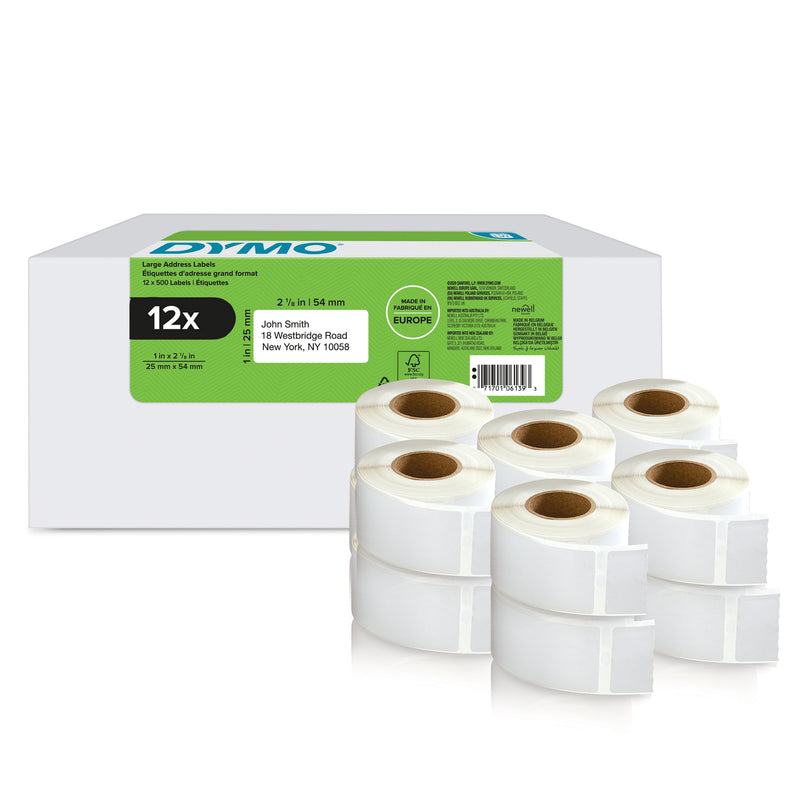 Dymo Labels Lw 25X54MM 12ROLLOS 500UDS R