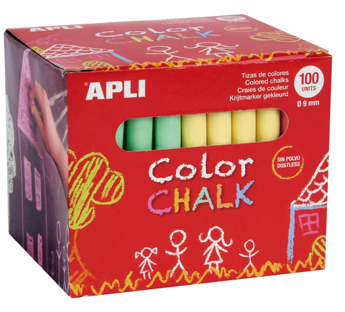 Apli Tizas Redondas Colours Surtidos - Pack 100 Tizas Ø 9 X 80MM - Without Polvo - Ideales Escribir, Dibujar A — image 1