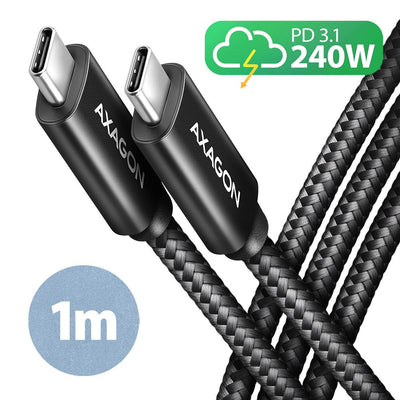Axagon Cable HCM2-CM10AB Lade USB-C Zu USB-C 2.0, 1M, Pd 240W 5A, Alu - Black — image 1
