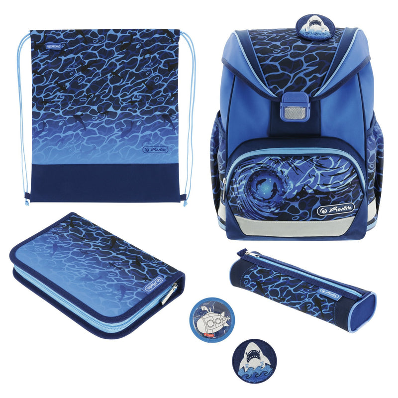 Herlitz Backpack School Ultralight Blue Case Estudiante With 16 Pieces Mocasines Ovalados, Bag Sport 2 Aplicac