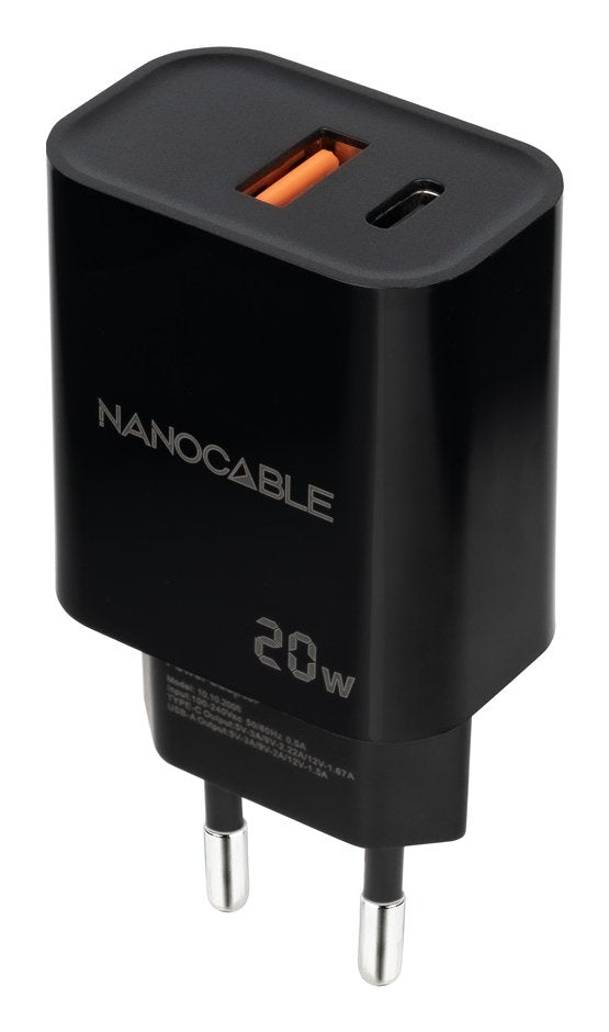 Charger USB-C/Pd + USB-A/Qc 20W Black