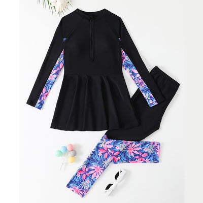 Conservative Split Two-piece Long-sleeved Trousers Medium And Large Girls Swimsuit