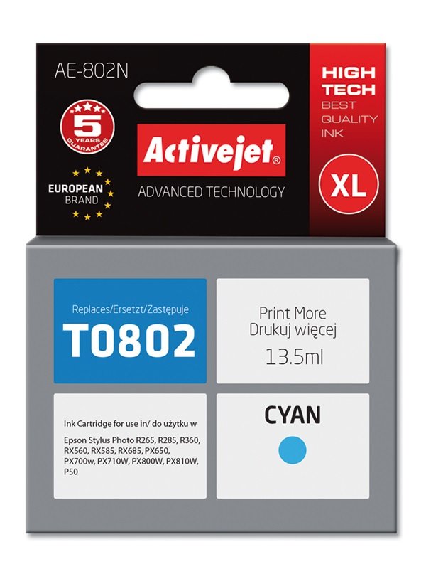 Activejet Ink AE-802N (reemplazo Epson T0802 - Supreme - 13,5ML - Cyan