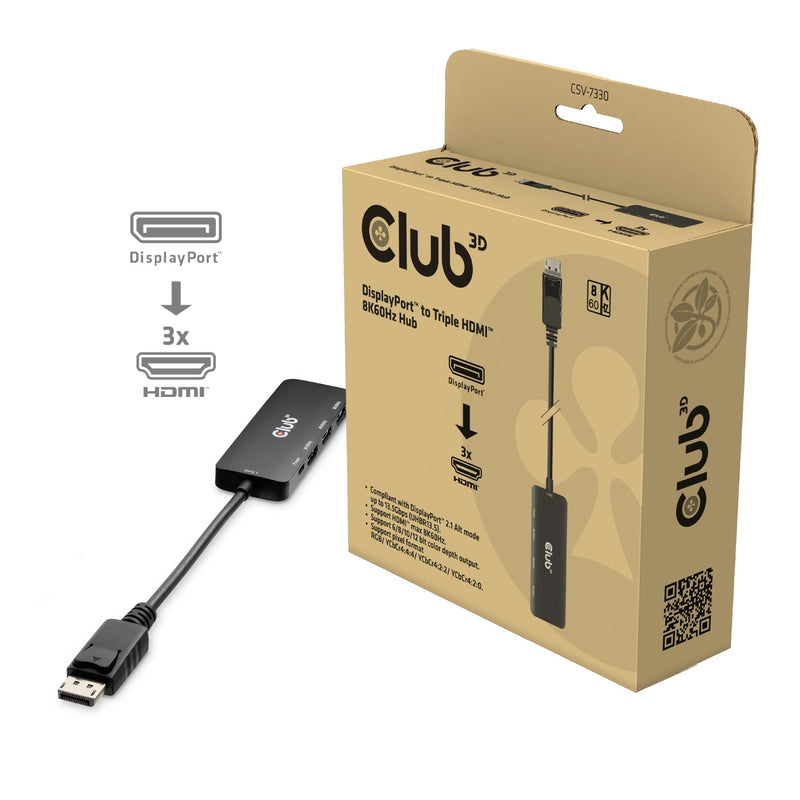 CLUB3D Adapter DisplayPort 2.1 3x HDMI 2.1 8K60HZ Retail