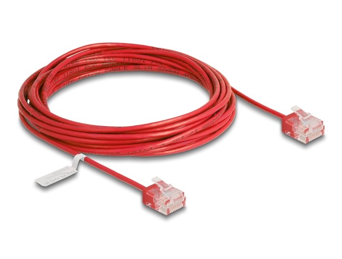 Delock RJ45 Network Cable CAT.6 UTP Ultra Slim 5M Red With Kurzen Machon