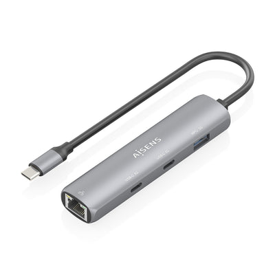 Aisens Dock USB-C a Ethernet Gigabit + Hub 2x USB-C + 1x USB-A, Grey 15CM — image 1