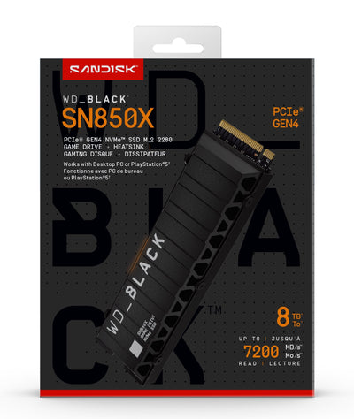 Wd SSD M.2 (2280) 8TB Black SN850X W/ Heatsink PCIE 4.0/NVMe (di) — image 1