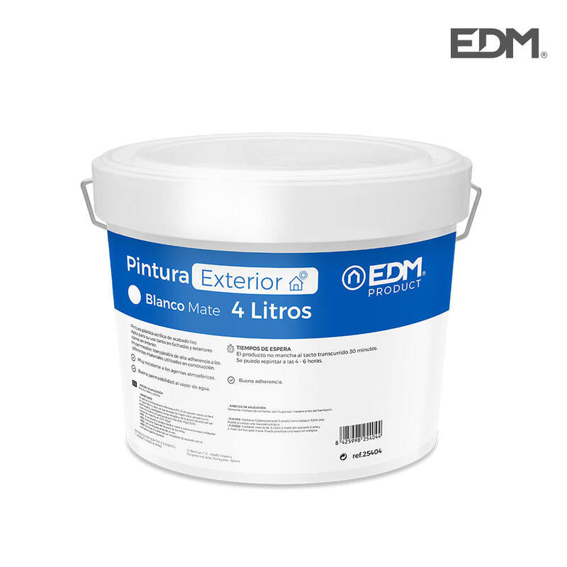 EDM Pintura Plastica Matte Indoor/Outdoor White 4L